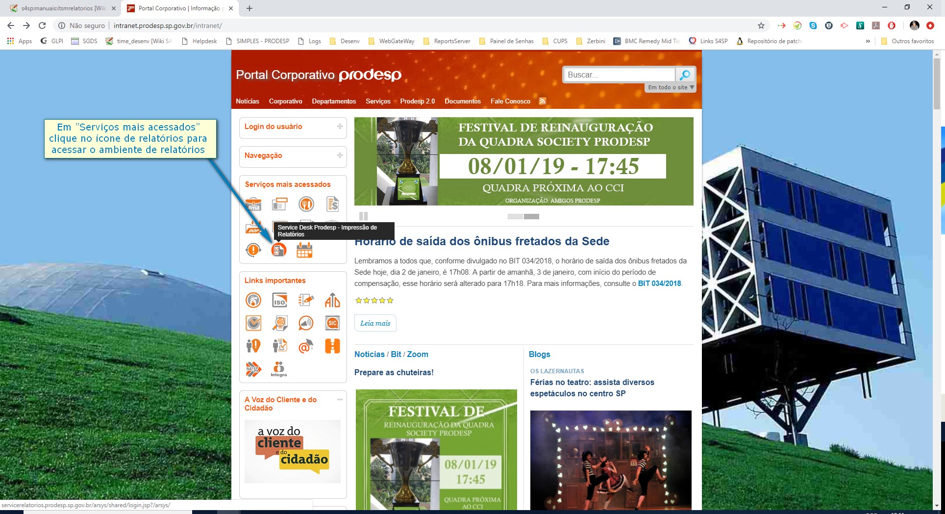  Da Intranet para o ambiente de relatórios do ITSM